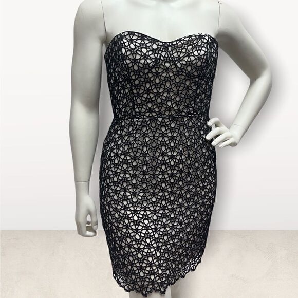 Cynthia Steffe Black & White Floral Strapless Dress - Picture 3 of 7